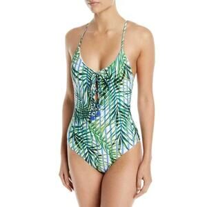 Red Carter Palm Party Lace Up Maillot One Piece Swimsuit